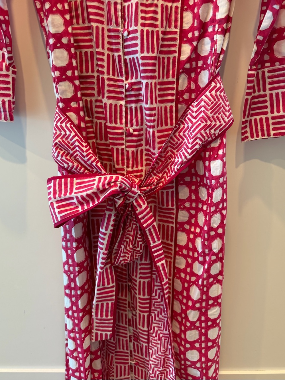Sue Sartor Pink and White Button up Dress with Sash - Size Small - Picture 6 of 15